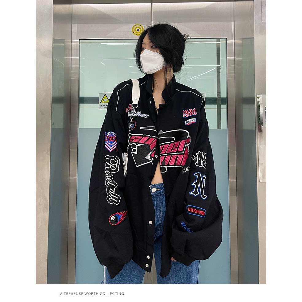 LIVE GREAT  Áo Khoác Bóng Chày Dày Dặn In Họa Tiết Phong Cách retro Cho Nữ