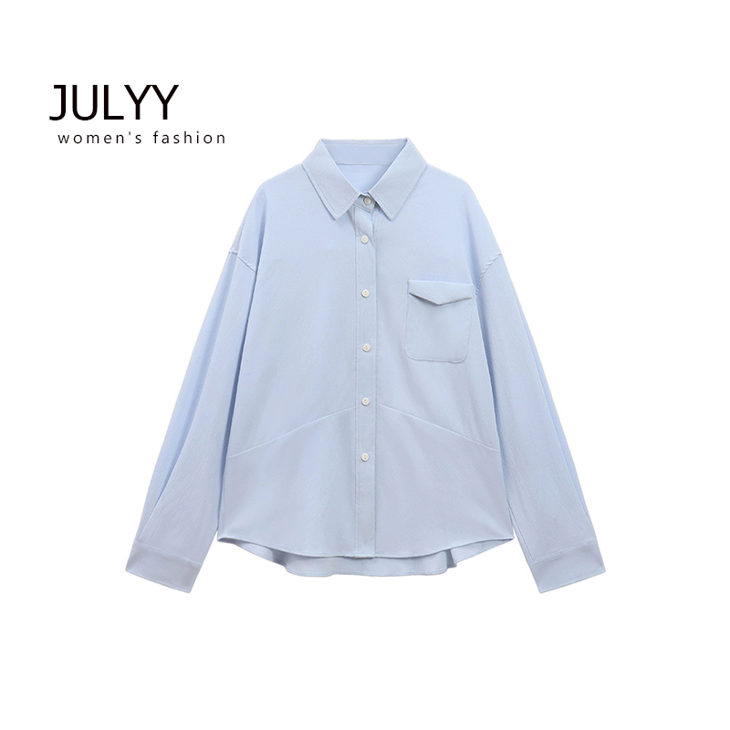 Áo Khoác Sơ Mi cardigan Tay Dài Dáng Rộng Màu Xanh Dương Thời Trang Mùa Thu Cho Nữ croptop bigsize tay dài