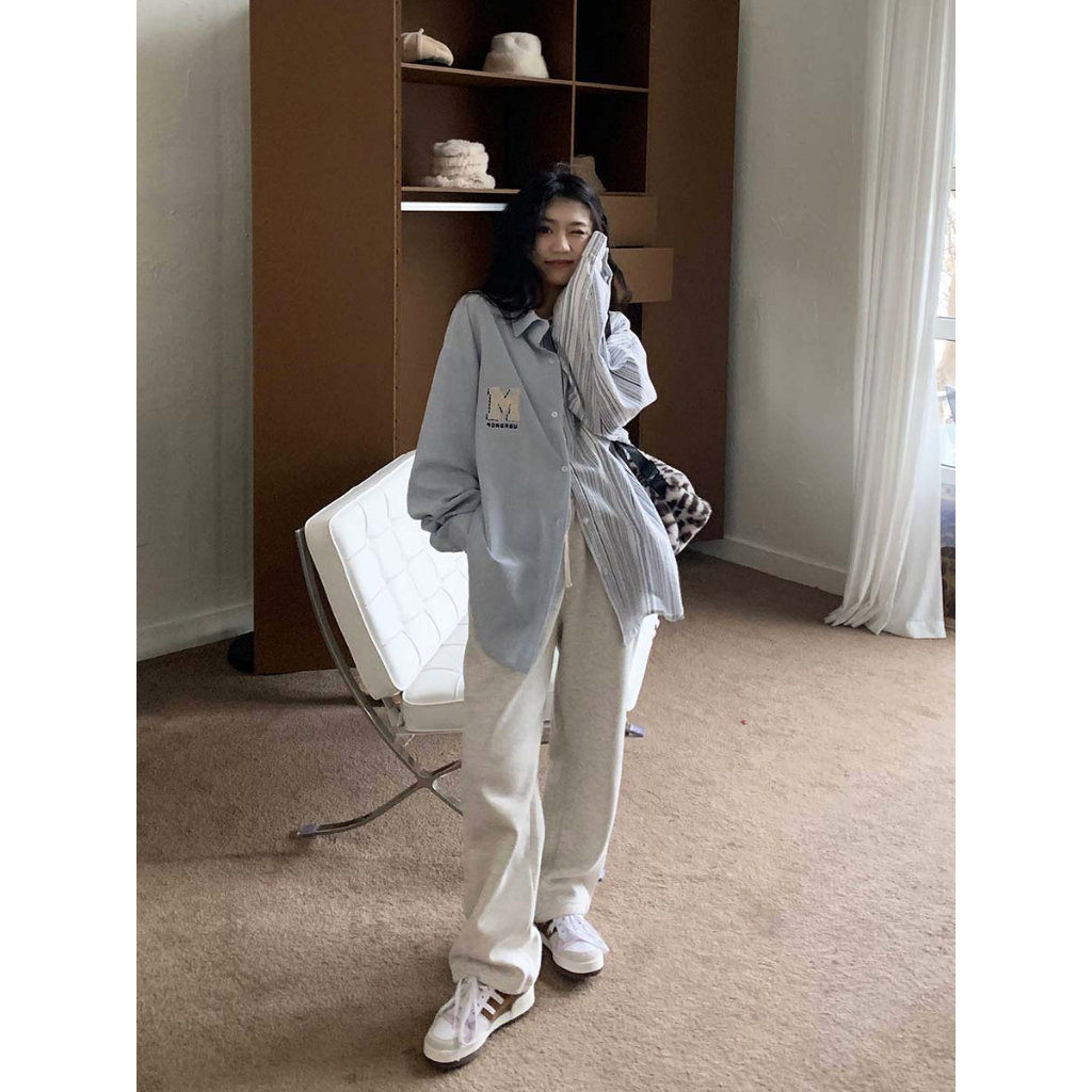 Áo Sơ Mi Dài Tay Chống Nắng Họa Tiết Kẻ Sọc Phong Cách retro