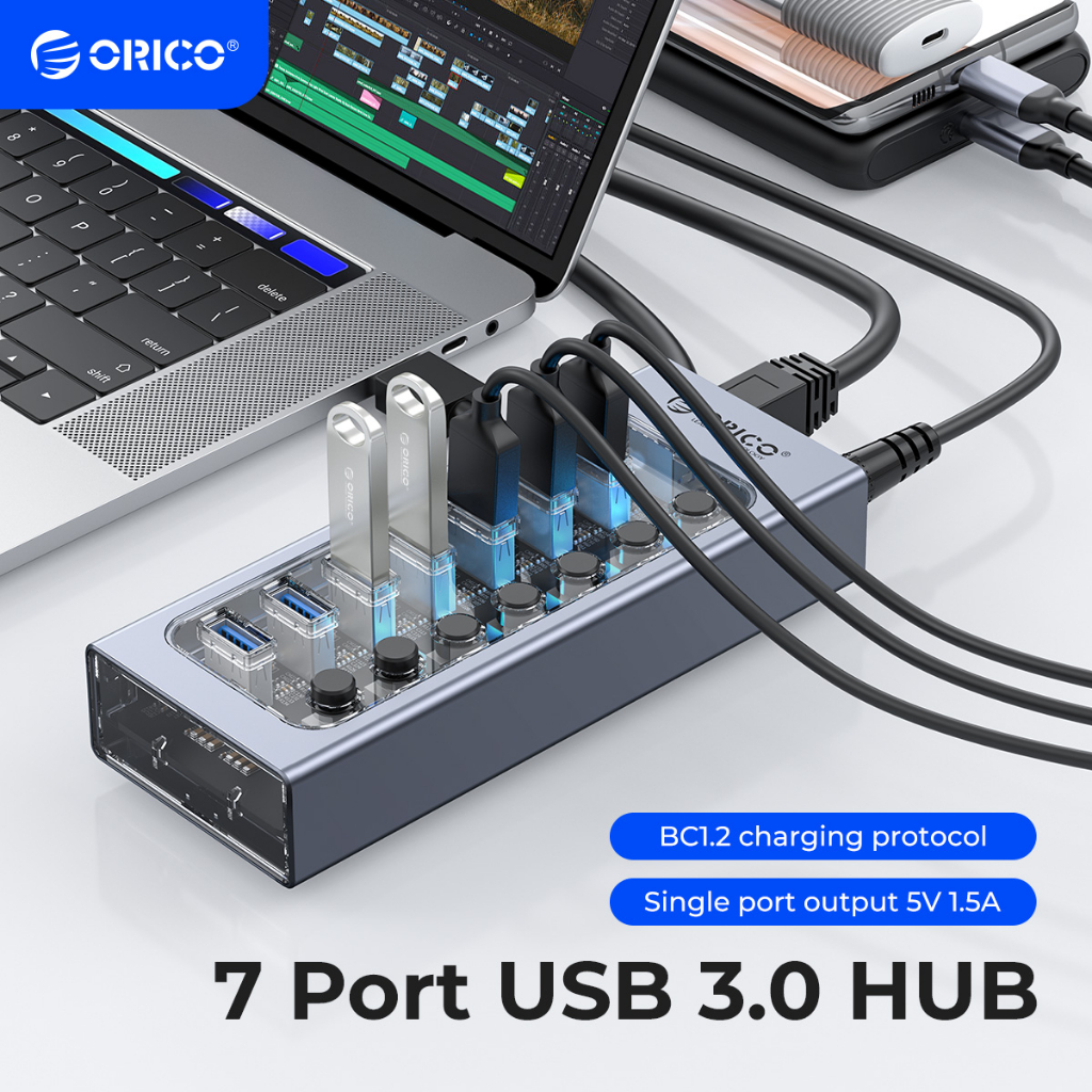 ORICO USB 3.0 HUB Nhôm trong suốt USB Splitter USB công nghiệp USB 3.0 Sạc tốc độ cao Công tắc HUB với bộ đổi nguồn 12V cho máy tính xách tay Compter Máy in bảng điện thoại di động (AT2U3)