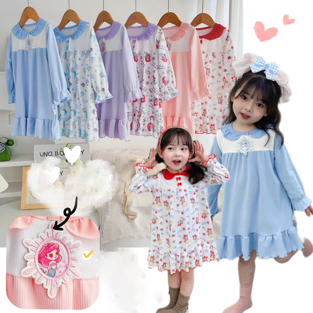 Đầm Ngủ Dài Tay Mềm Mại In Họa Tiết Hoa Phong Cách Công Chúa Mùa Thu Dành Cho Bé Gái 23
