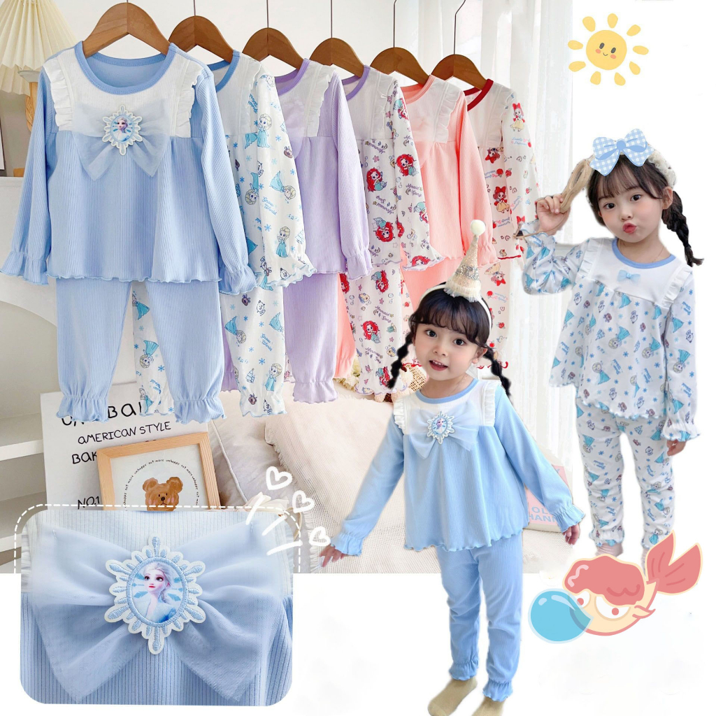 Bộ Đồ Ngủ Tay Dài In Họa Tiết Công Chúa Dễ Thương Thời Trang Mùa Thu Cho Bé Gái 23