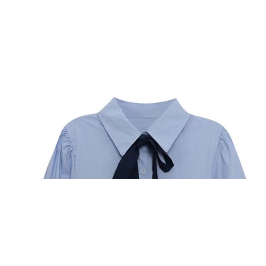 Áo Sơ Mi Tay Dài Phồng Dáng Rộng Màu Xanh Dương Ngọt Ngào Dành Cho Học Sinh Nữ