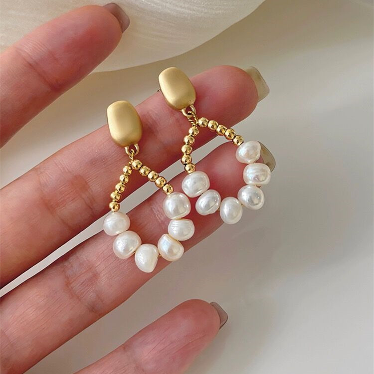 Bông Tai Mạ Bạc 925 Hình Giọt Nước Đính Ngọc Trai Phong Cách Pháp Sang Trọng Cho Nữ
