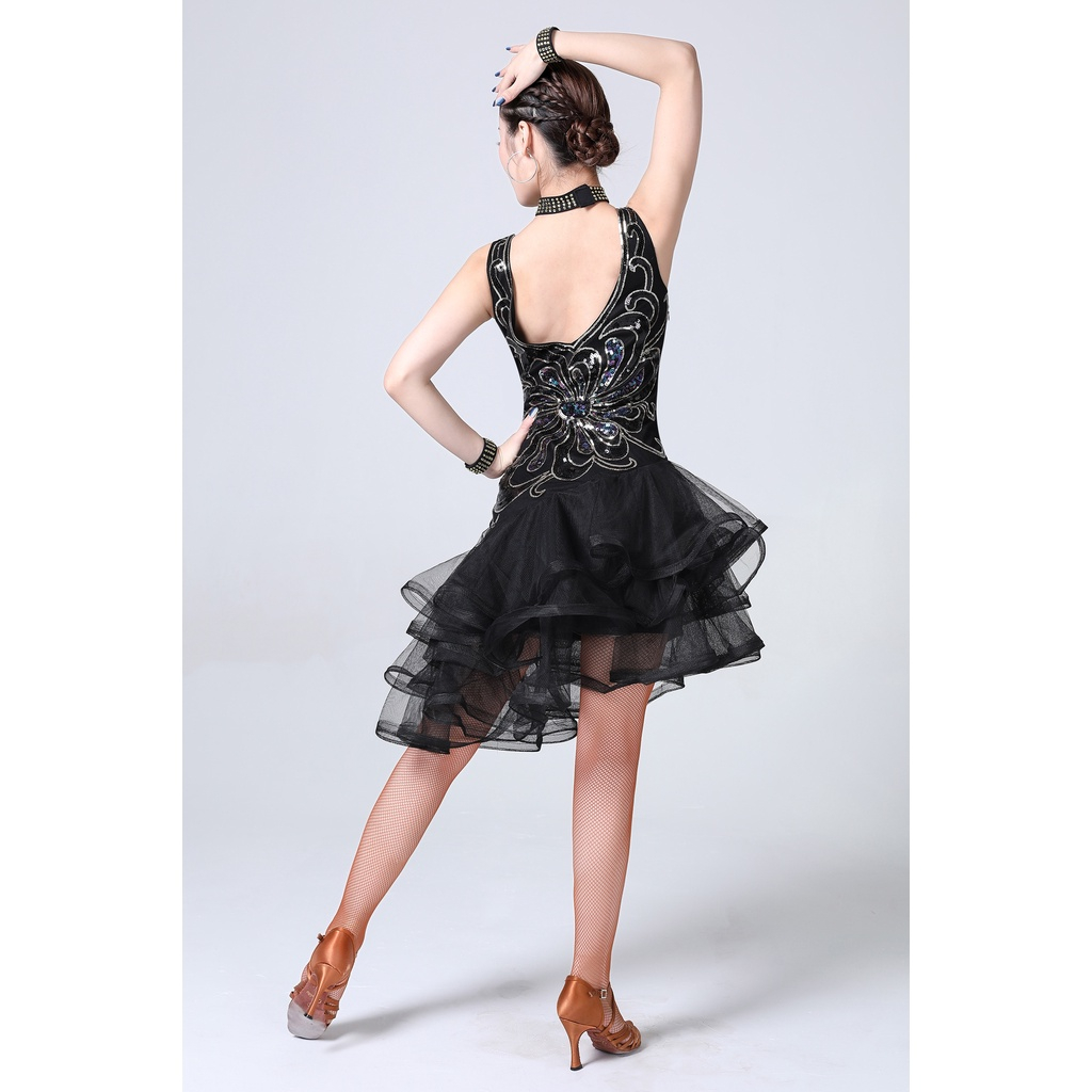 Đầm Khiêu Vũ Phối Lưới Đính Kim Sa Lấp Lánh Cá Tính Cho Nữ