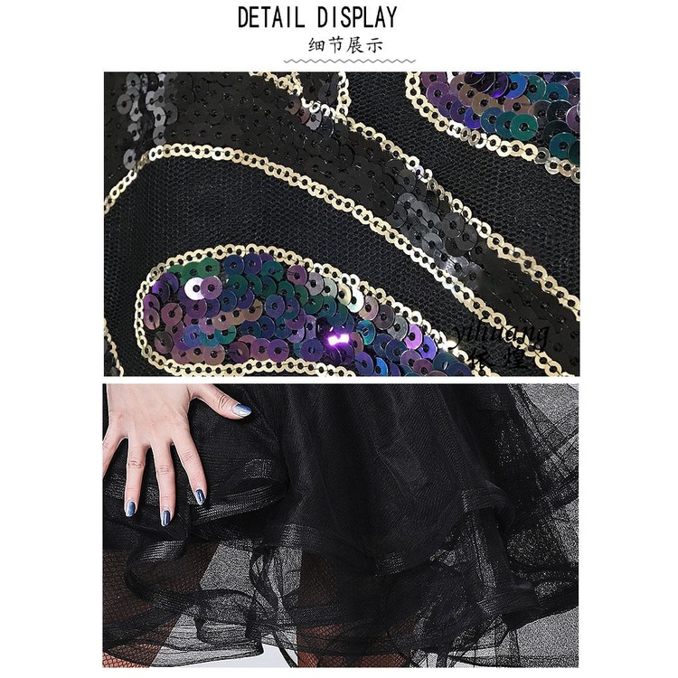 Đầm Khiêu Vũ Phối Lưới Đính Kim Sa Lấp Lánh Cá Tính Cho Nữ