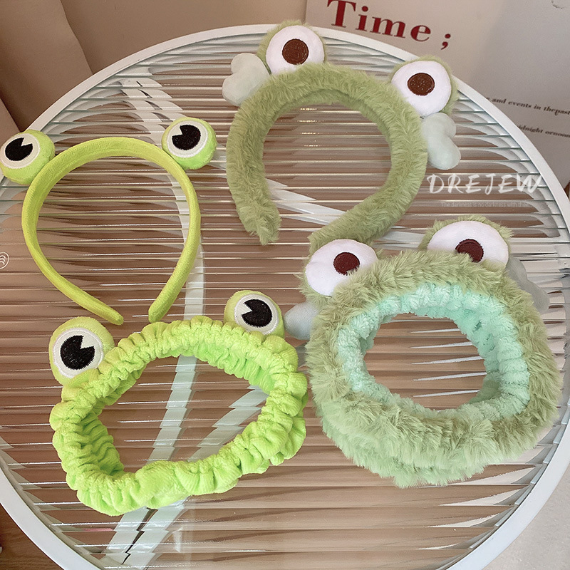 DREJEW Băng Đô Cài Tóc Bằng Vải Bông Kiểu Hoạt Hình Chú Ếch Vui Nhộn Chống Trượt