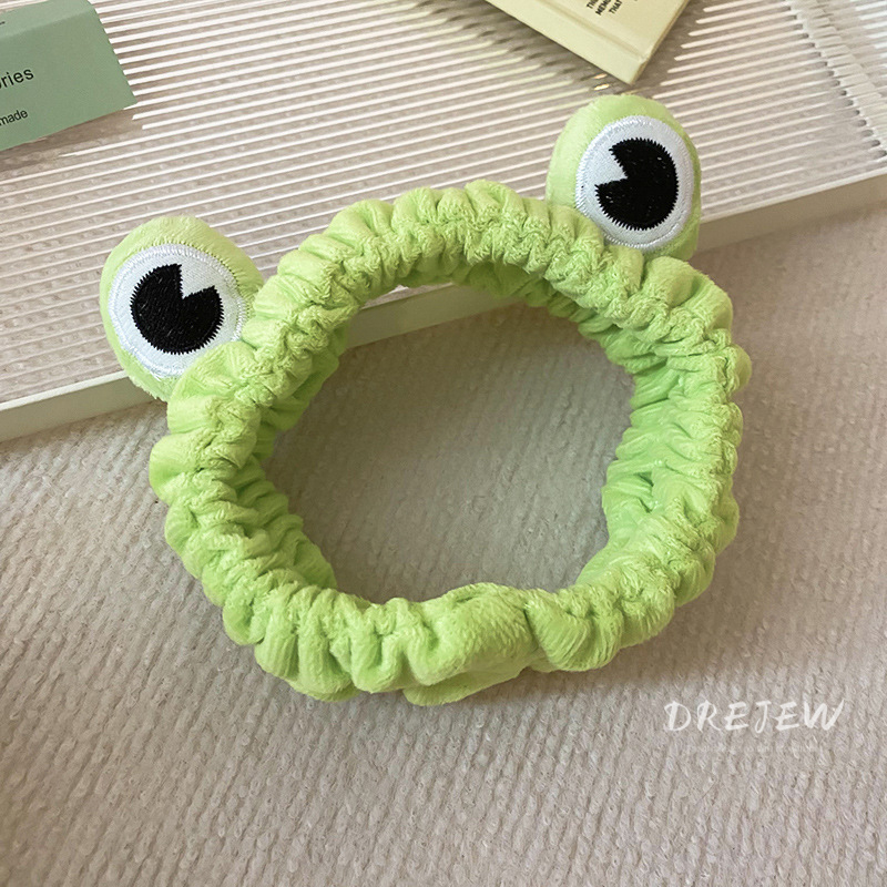 DREJEW Băng Đô Cài Tóc Bằng Vải Bông Kiểu Hoạt Hình Chú Ếch Vui Nhộn Chống Trượt