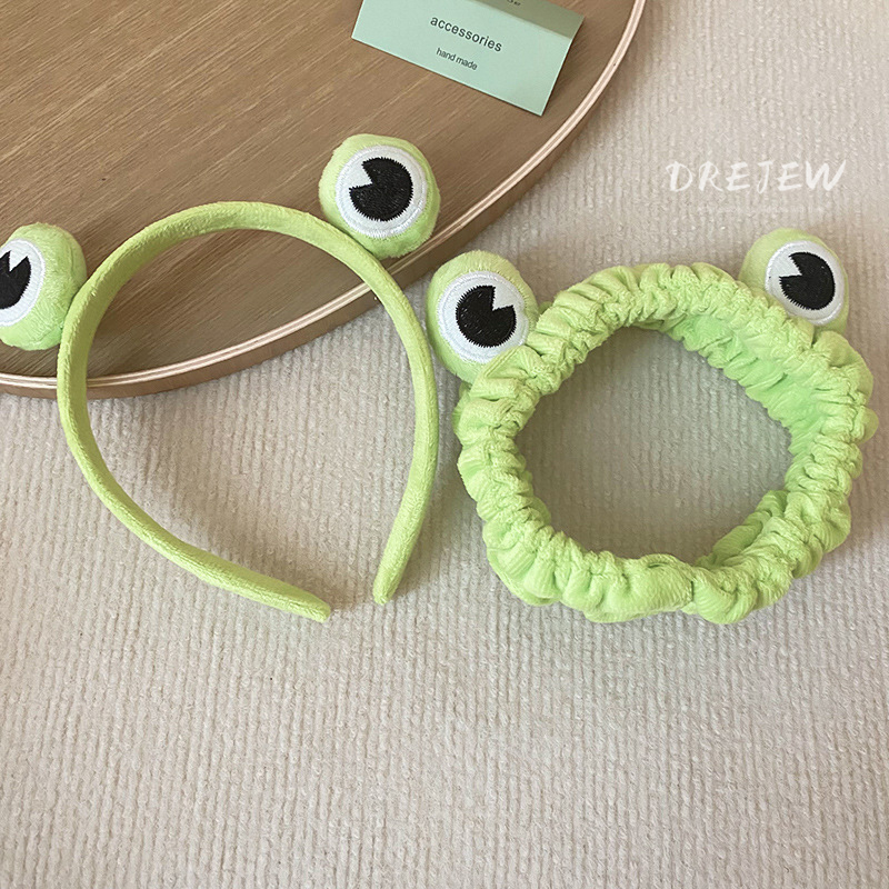 DREJEW Băng Đô Cài Tóc Bằng Vải Bông Kiểu Hoạt Hình Chú Ếch Vui Nhộn Chống Trượt