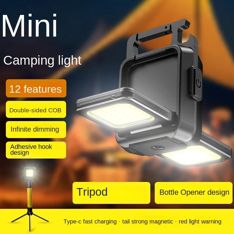 Đèn móc khóa COB, Đèn làm việc hai mặt có từ tính, 4 chế độ chiếu sáng, Đèn pin mini siêu sáng 800lumens, Đèn cắm trại