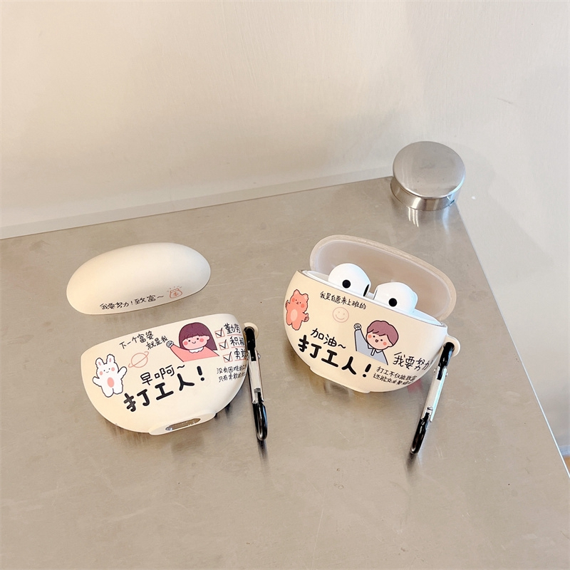 Đối với OPPO Enco Air TWS Vỏ tai nghe trái đào mùa hè cho OPPO Enco Air 2 Gấu dễ thương Phi hành gia Cặp đôi hoạt hình Vỏ bảo vệ chống rơi