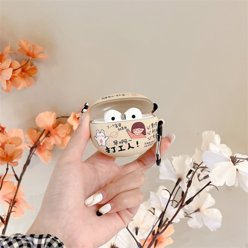 Đối với OPPO Enco Air TWS Vỏ tai nghe trái đào mùa hè cho OPPO Enco Air 2 Gấu dễ thương Phi hành gia Cặp đôi hoạt hình Vỏ bảo vệ chống rơi