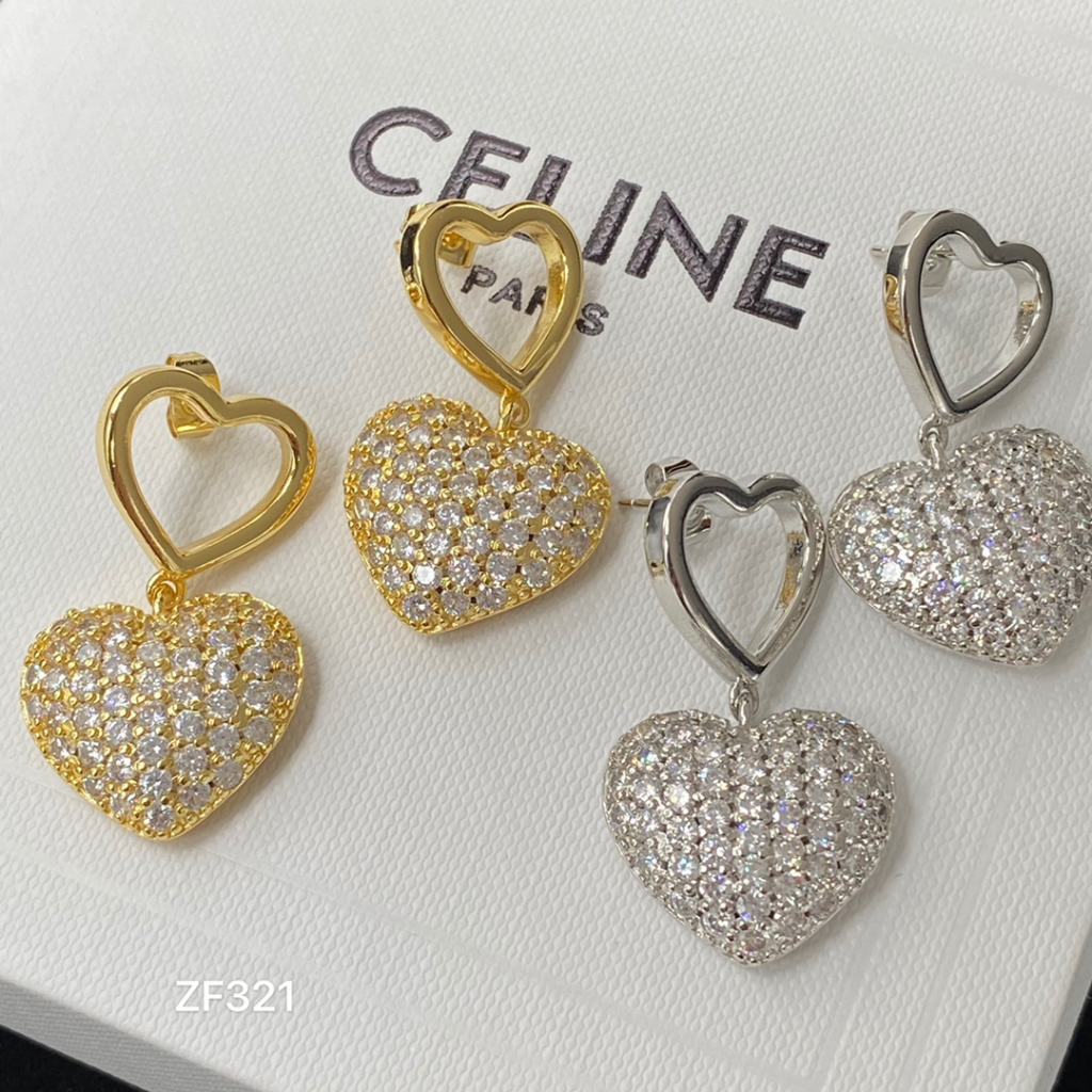 Bông Tai Hình Trái Tim Đính Kim Cương Phong Cách vintage Mới 2023