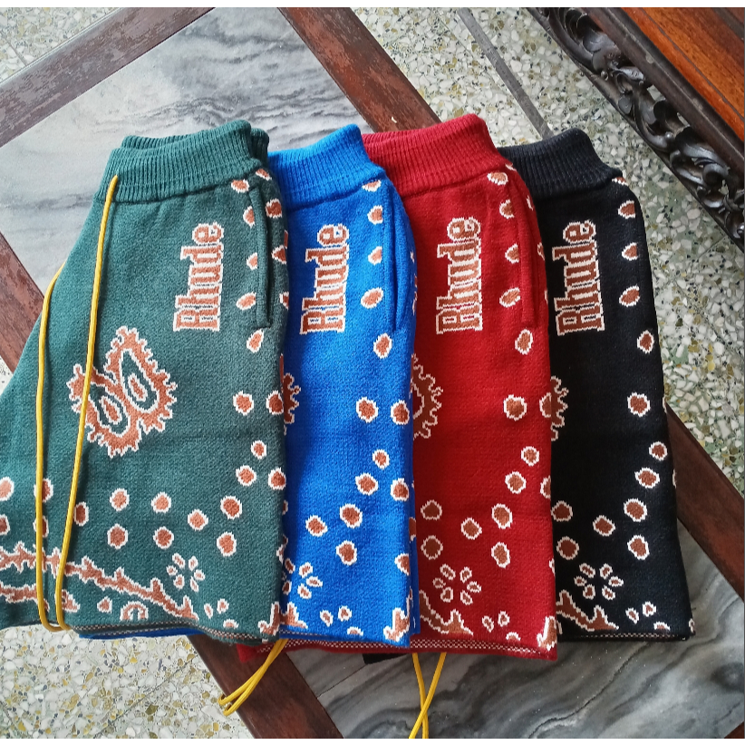 Quần Short Dệt Kim jacquard Lưng Thun Cao Đường Phố rhude