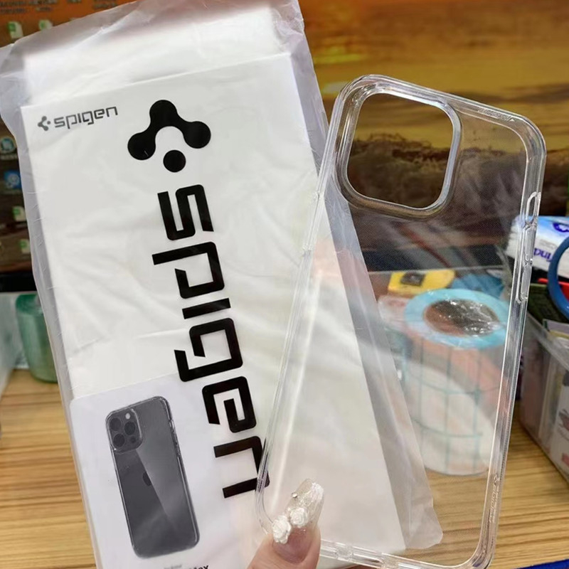 Spigen Ốp Điện Thoại tpu Mềm Trong Suốt In logo Cho iphone 12 14 13 pro max 14 plus