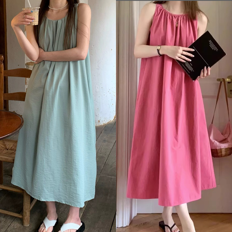 Váy midi sát nách dáng dài khoét lưng thời trang hè xinh xắn