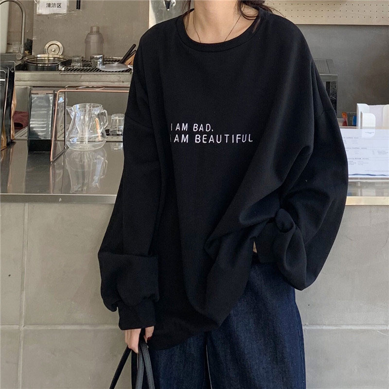 Xiang Nan Áo sweater Lông Cừu Tay Dài Dáng Rộng In Chữ Đơn Giản Phong Cách Hàn Quốc Thu Đông Cho Học Sinh