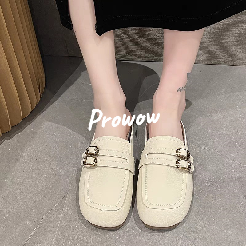 Prowow❤Baotou half slippers nữ phong cách hàn quốc thoải mái mềm mại đáy thắt lưng khóa phẳng giày lười muller