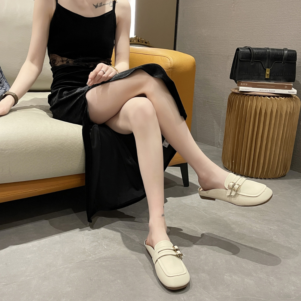 Prowow❤Baotou half slippers nữ phong cách hàn quốc thoải mái mềm mại đáy thắt lưng khóa phẳng giày lười muller