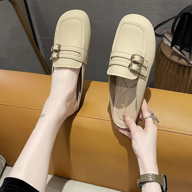 Prowow❤Baotou half slippers nữ phong cách hàn quốc thoải mái mềm mại đáy thắt lưng khóa phẳng giày lười muller