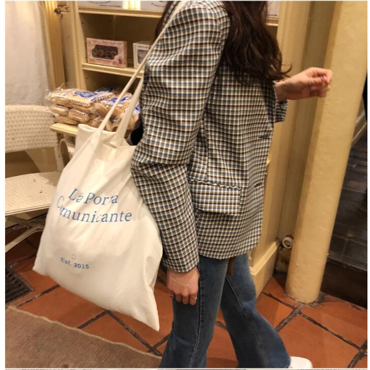 Allcheer Túi Đeo Vai Vải canvas In Hình Mặt Cười Và Chữ Đơn Giản Phong Cách Nhật Hàn Thời Trang Cho Nữ