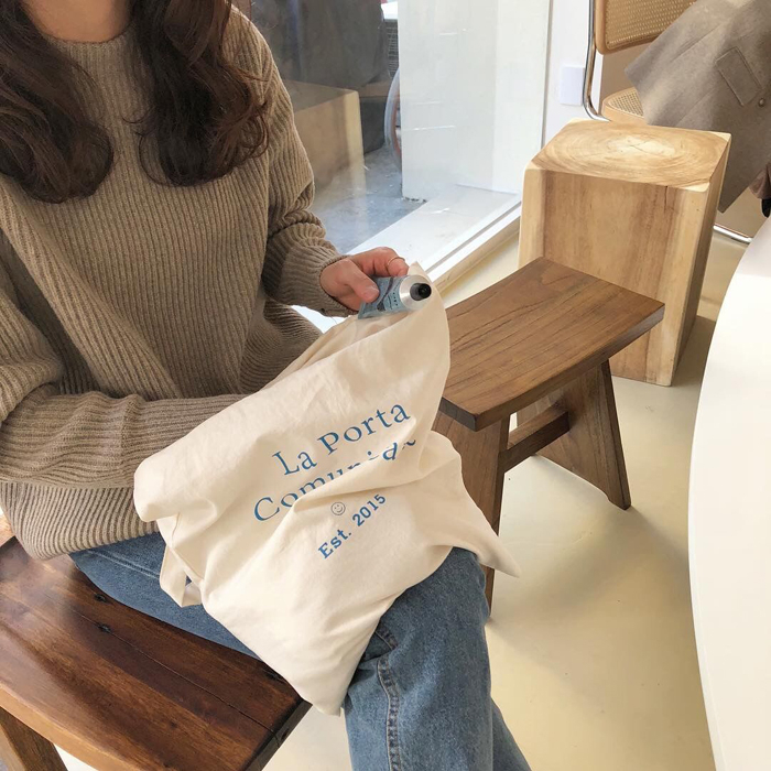 Allcheer Túi Đeo Vai Vải canvas In Hình Mặt Cười Và Chữ Đơn Giản Phong Cách Nhật Hàn Thời Trang Cho Nữ