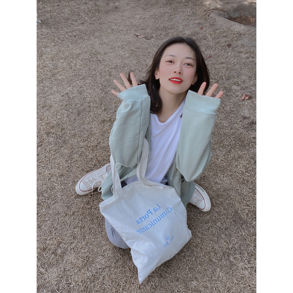 Allcheer Túi Đeo Vai Vải canvas In Hình Mặt Cười Và Chữ Đơn Giản Phong Cách Nhật Hàn Thời Trang Cho Nữ