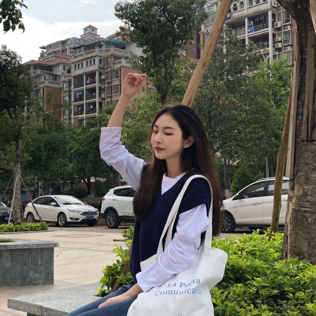 Allcheer Túi Đeo Vai Vải canvas In Hình Mặt Cười Và Chữ Đơn Giản Phong Cách Nhật Hàn Thời Trang Cho Nữ