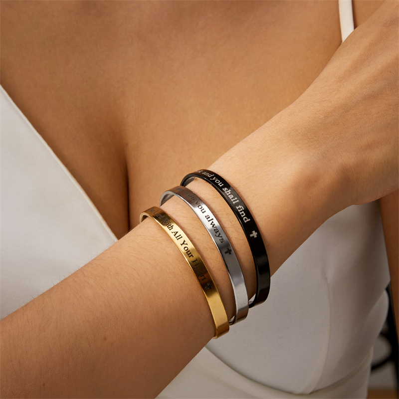 Thời Trang Vòng Tay Thép Không Gỉ Khắc Chữ her will not fail Cho Nam Và Nữ