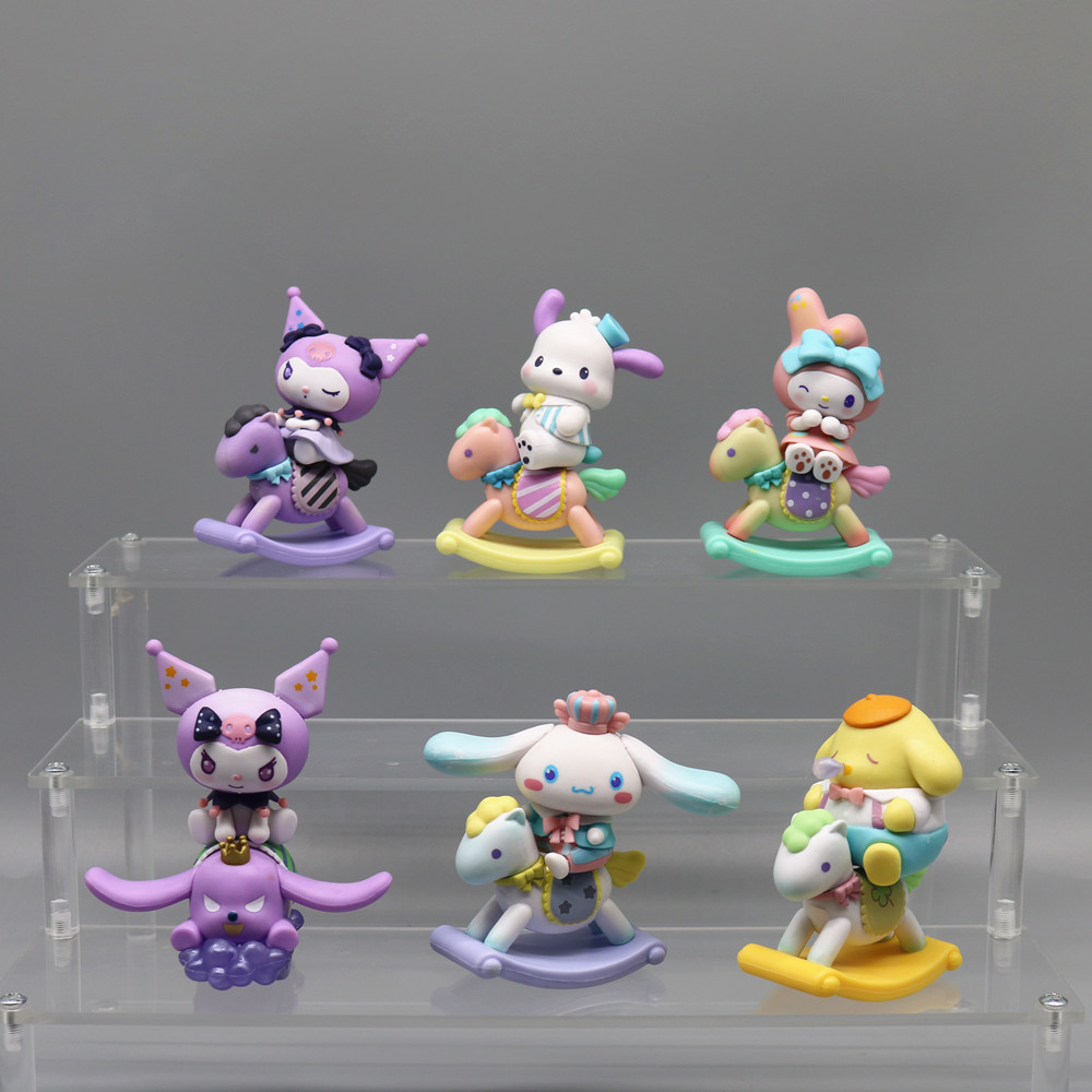 SANRIO Set 6 Mô Hình Mô Phỏng Nhân Vật Phim Hoạt Hình kuromi my melody pochacco Cinamorol pom purin trojan ride horse