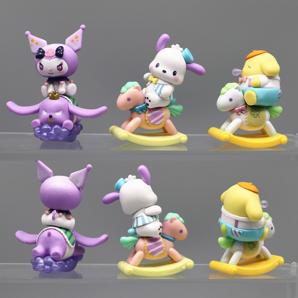 SANRIO Set 6 Mô Hình Mô Phỏng Nhân Vật Phim Hoạt Hình kuromi my melody pochacco Cinamorol pom purin trojan ride horse