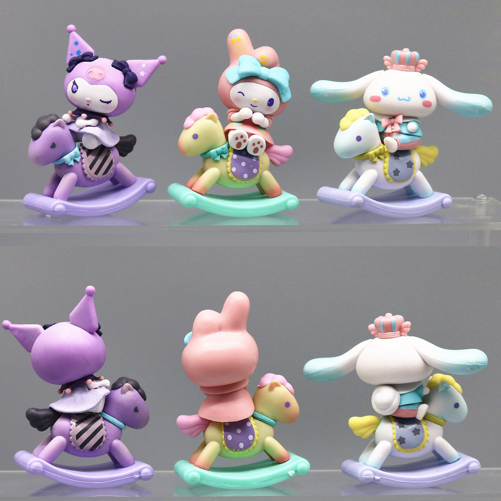 SANRIO Set 6 Mô Hình Mô Phỏng Nhân Vật Phim Hoạt Hình kuromi my melody pochacco Cinamorol pom purin trojan ride horse