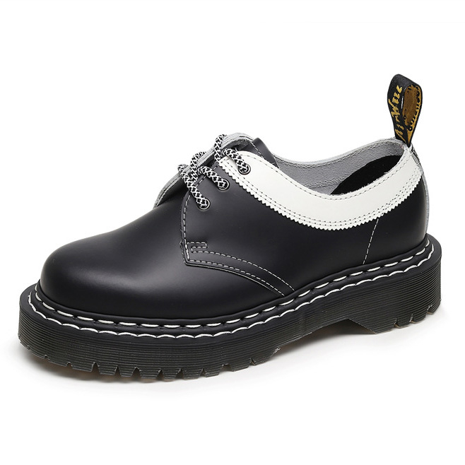 Việt Martens Giày Bốt martin Da Thật 1461ds Đế Dày 3 Lỗ Cổ Thấp Đường Đôi Màu Trắng Đen Cho Nam Và Nữ