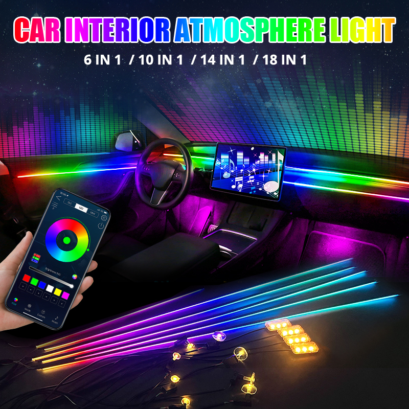 Toàn Bộ Dải Đèn led rgb 64 Màu Bằng acrylic Ẩn Trang Trí Nội Thất Xe Hơi