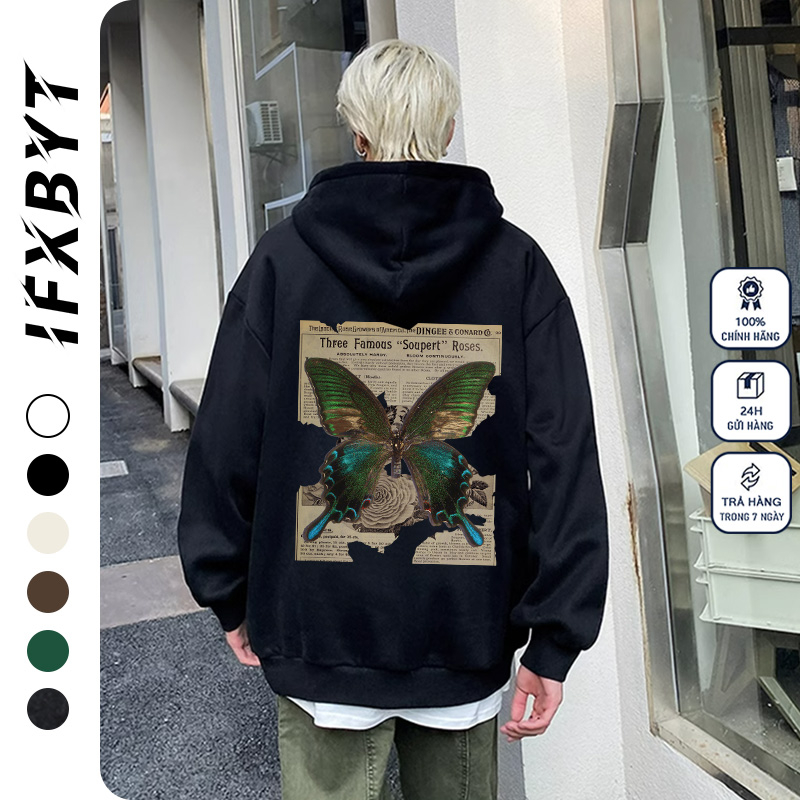 Áo Hoodie Cotton IFXBYT áo dài tay form rộng in hình boy phố unisex 100% cotton-B0093