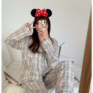Váy ngủ	pyjama bộ đồ ngủ mặc nhà kẻ sọc thời trang xuân thu cho nữ