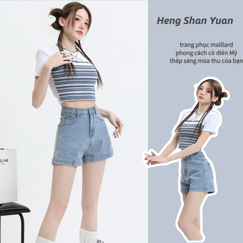 Quần Short Jean Lưng Cao Kiểu Dáng Đơn Giản Plus Size Cho Nữ