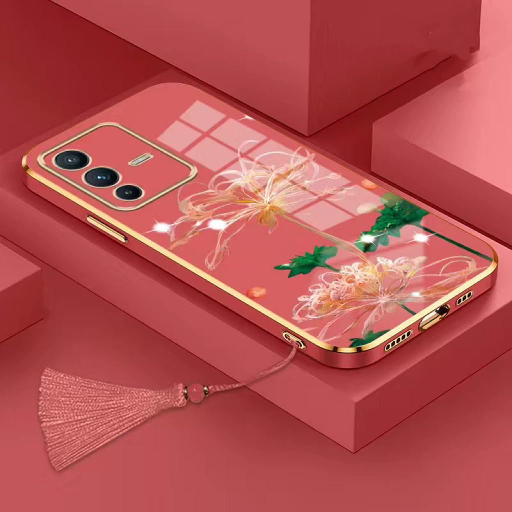 Ốp lưng Vivo V21 4G V21E 4G V21 4G Y73 4G Y55 4G Y30 5G Y22S Y22 2022 Y02S Y20 Y20Sg Y12S Thẳng cạnh mạ điện bỉ ngạn hoa điện thoại trường hợp