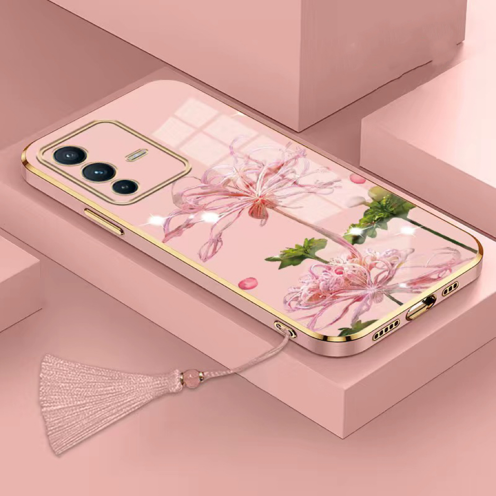 Ốp lưng Vivo V21 4G V21E 4G V21 4G Y73 4G Y55 4G Y30 5G Y22S Y22 2022 Y02S Y20 Y20Sg Y12S Thẳng cạnh mạ điện bỉ ngạn hoa điện thoại trường hợp