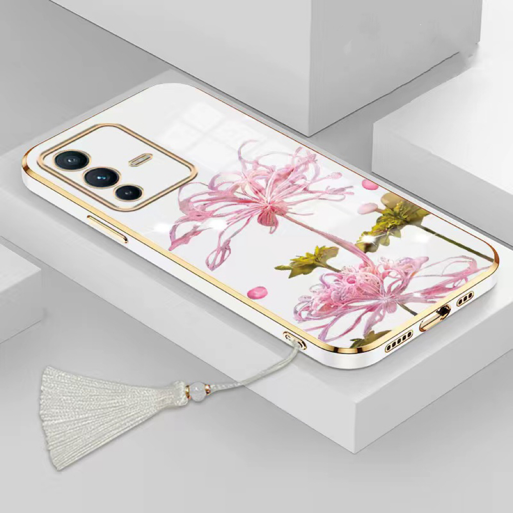 Ốp lưng Vivo V21 4G V21E 4G V21 4G Y73 4G Y55 4G Y30 5G Y22S Y22 2022 Y02S Y20 Y20Sg Y12S Thẳng cạnh mạ điện bỉ ngạn hoa điện thoại trường hợp