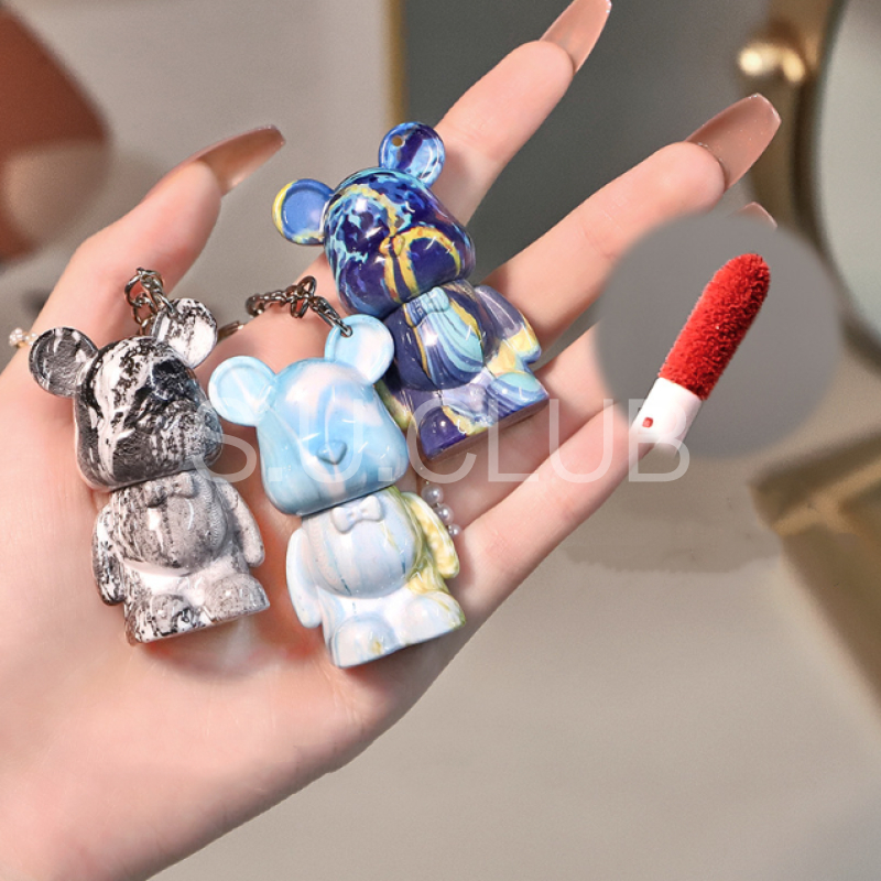 Móc khóa gấu son môi/son bóng lì lâu trôi chống nước dưỡng ẩm dùng cho học sinh