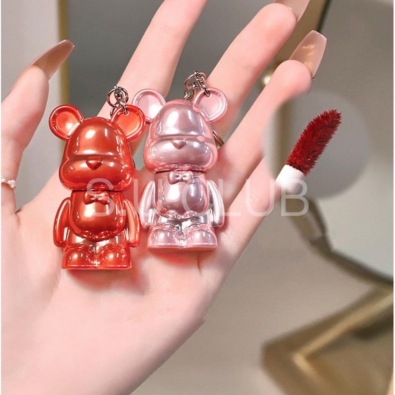 Móc khóa gấu son môi/son bóng lì lâu trôi chống nước dưỡng ẩm dùng cho học sinh