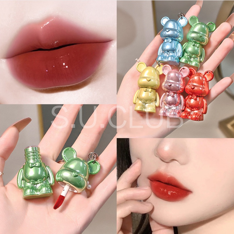 Móc khóa gấu son môi/son bóng lì lâu trôi chống nước dưỡng ẩm dùng cho học sinh