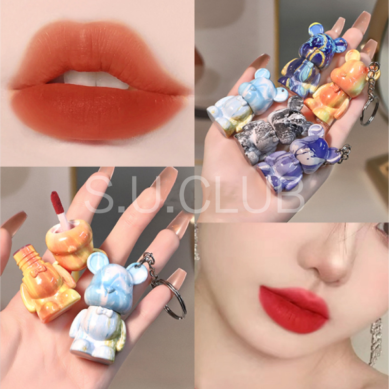 Móc khóa gấu son môi/son bóng lì lâu trôi chống nước dưỡng ẩm dùng cho học sinh