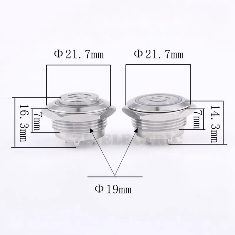 Nút Công Tắc Kim Loại mini 19mm Siêu Ngắn Chống Thấm Nước