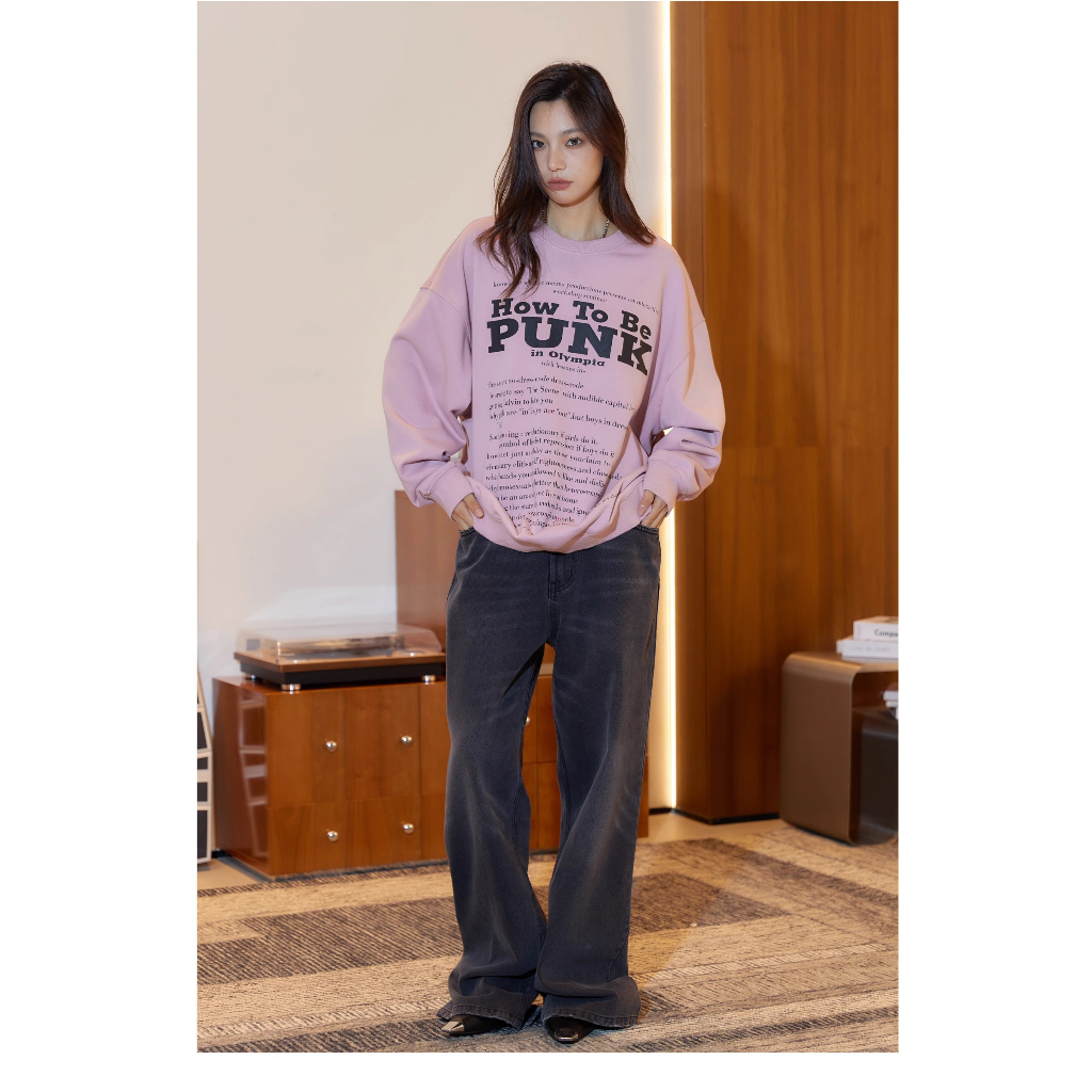 Fine studio Áo Nỉ Chui Đầu Cổ Tròn Dáng Rộng In Hình Phong Cách Thu Đông Cho Nam Và Nữ