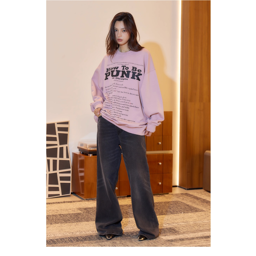 Fine studio Áo Nỉ Chui Đầu Cổ Tròn Dáng Rộng In Hình Phong Cách Thu Đông Cho Nam Và Nữ