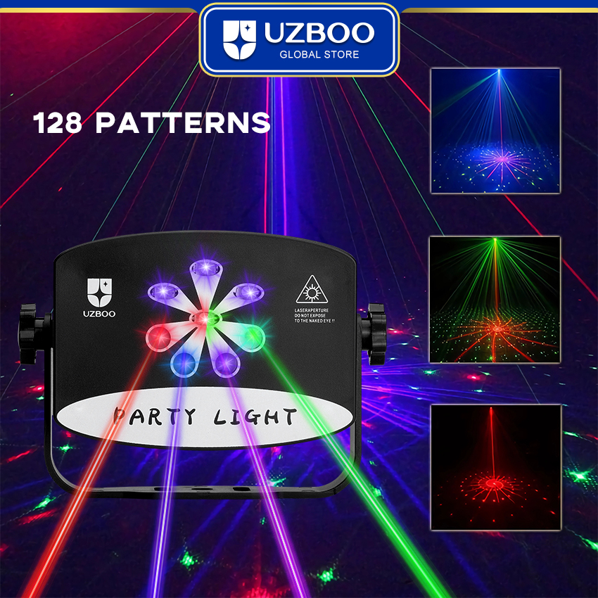 Uzboo Đèn Chiếu laser 128 / 64 Họa Tiết Có Âm Thanh Với Phích Cắm usb Cho Tiệc Sinh Nhật Đám Cưới ktv
