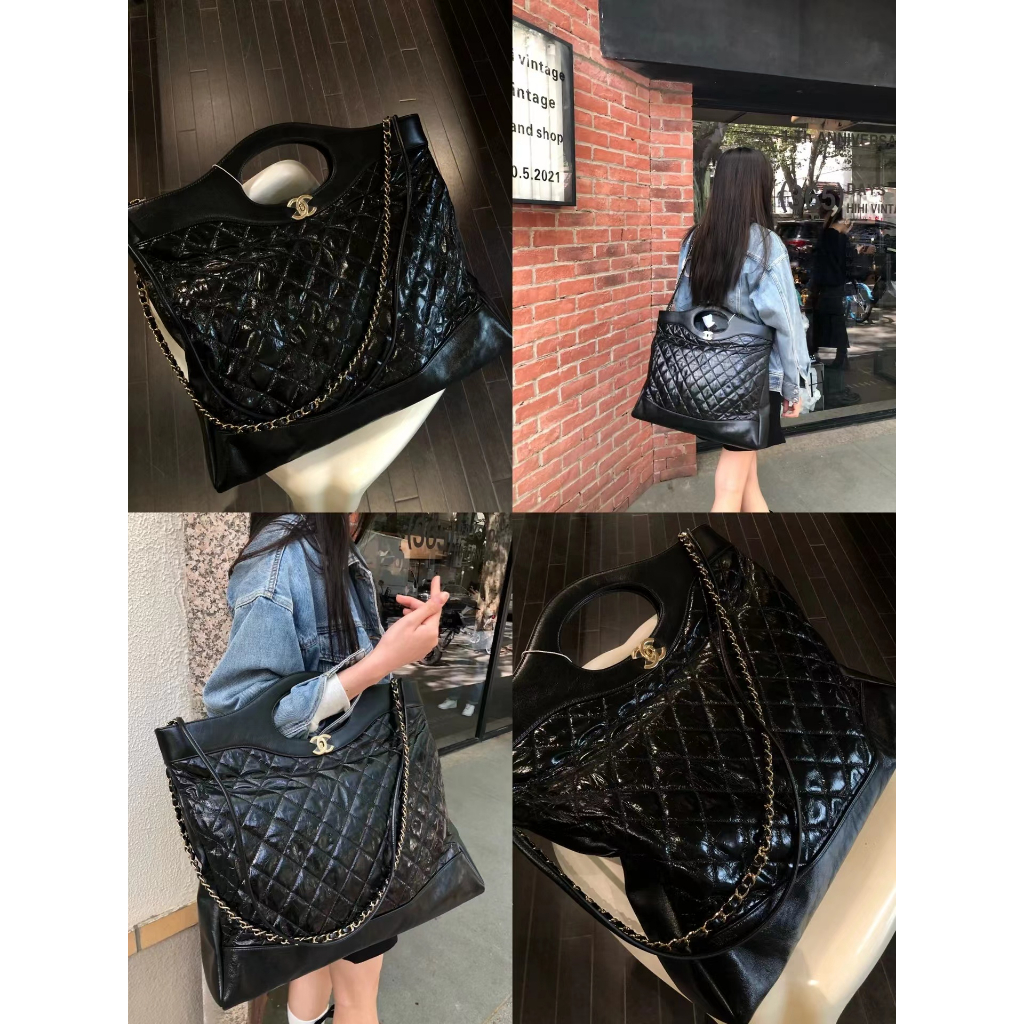 Túi Mua Sắm 31 Tông Da Bò Màu Vàng Và Kim Loại Kích Thước Lớn 36X31 cm Không Có Hộp