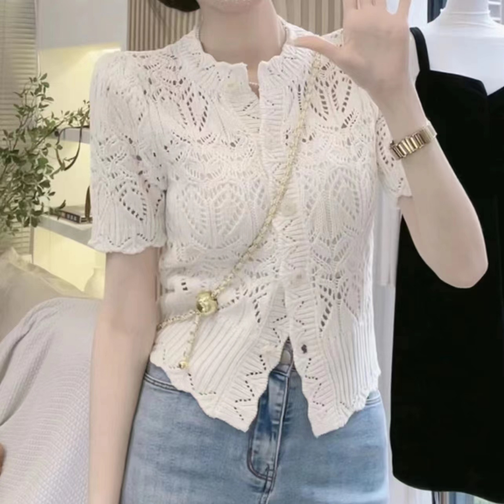 Áo Dệt Kim Tay Ngắn Cổ Tròn Dáng Ôm Thời Trang retro Hàn Quốc Cho Nữ